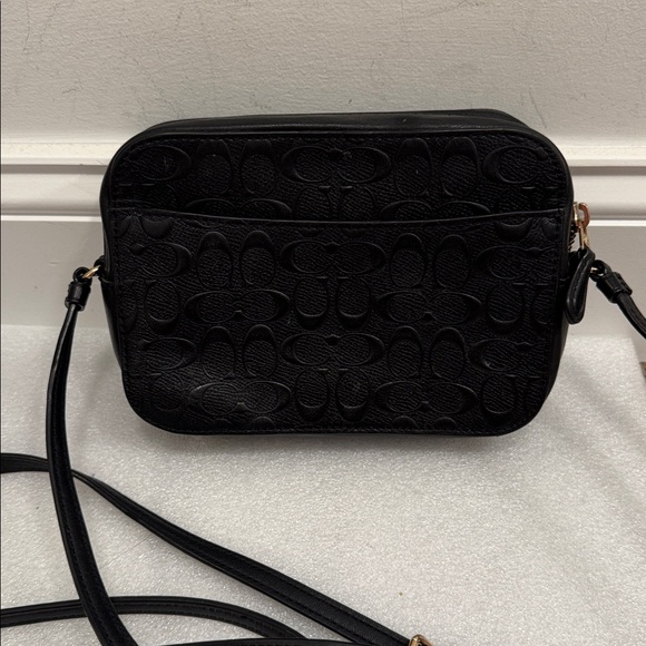 COACH Black Embossed Signature Camera Crossbody with Gold Logo - Picture 2 of 9